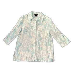 Magaschoni 100% Linen Split Neck Pop Over Lagenlook Shirt Womens XL Blue Coastal